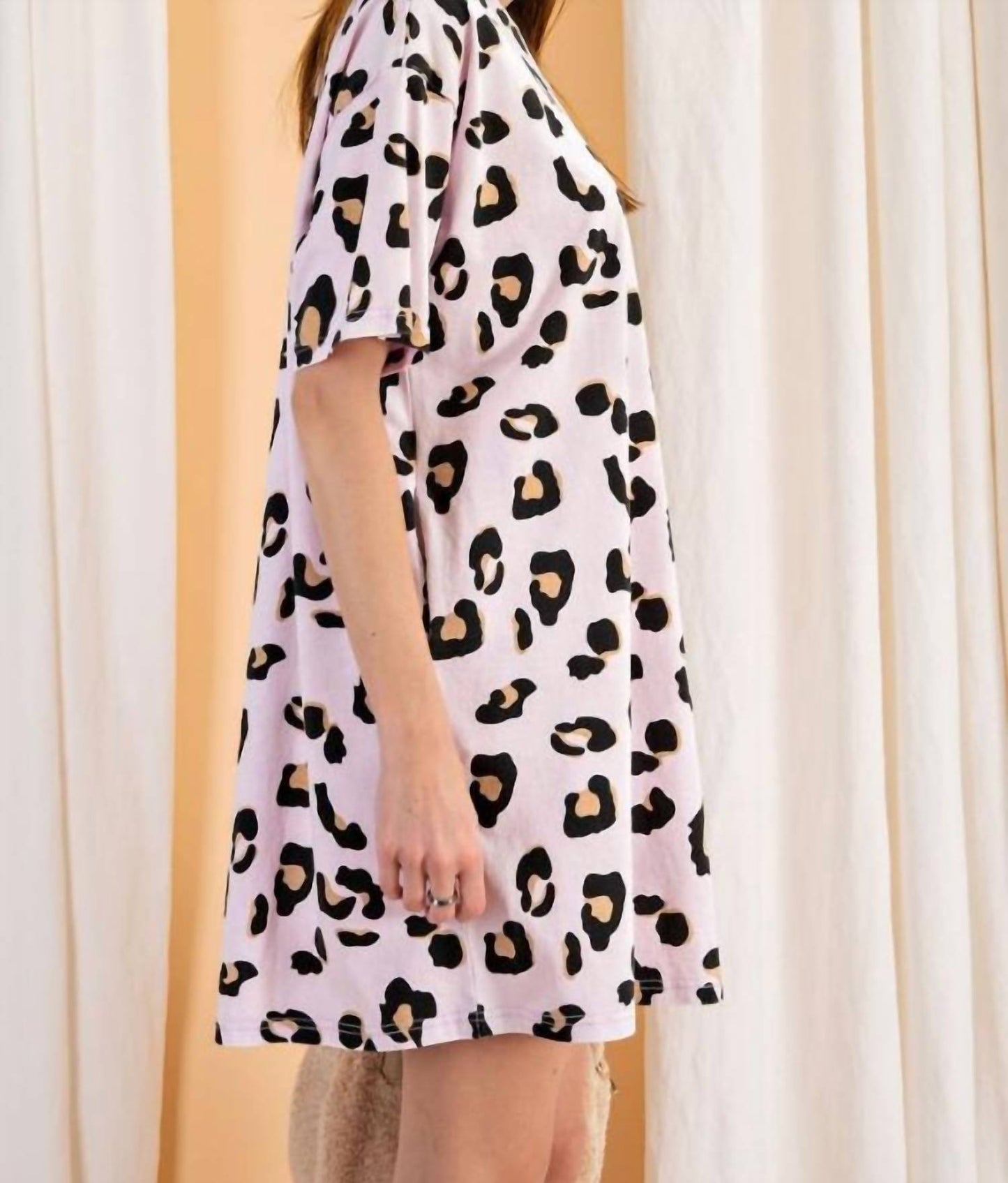 Easel - Leopard Oversize Knit Tee Dress