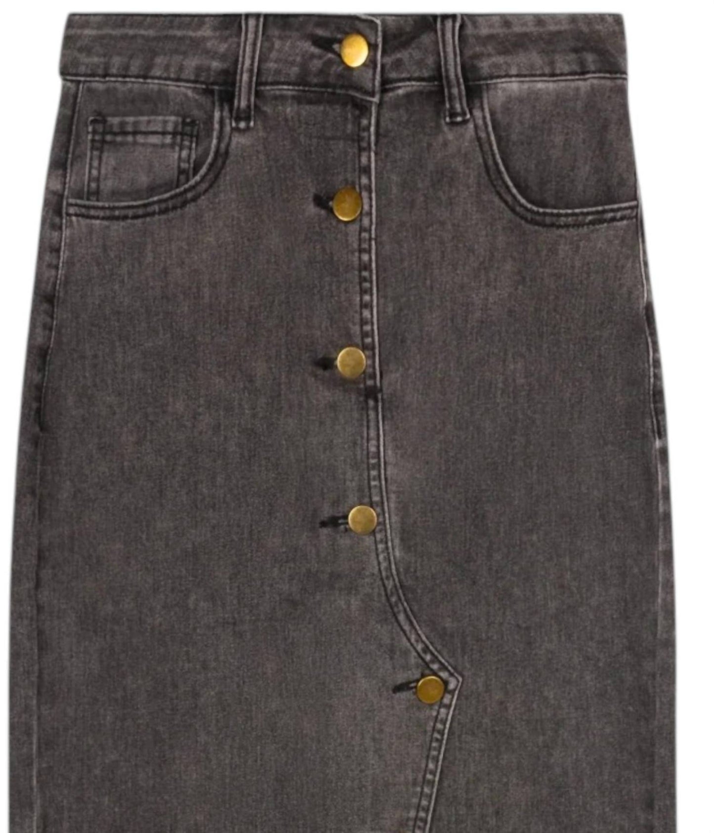 Recollection Brand - Women's Button Front Stretch Denim Midi Skirt