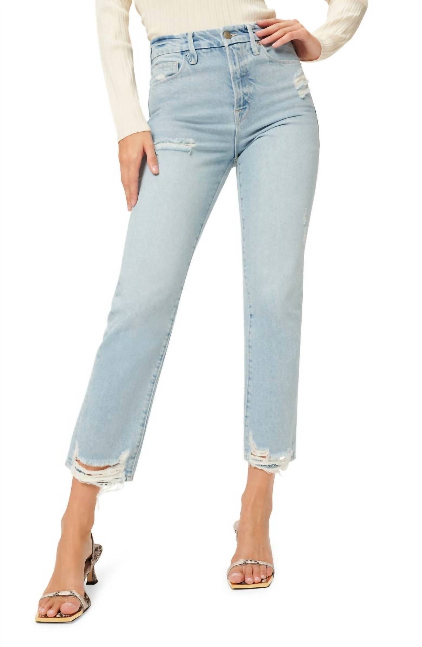 Good American - BOY DISTRESSED STRAIGHT LEG JEANS