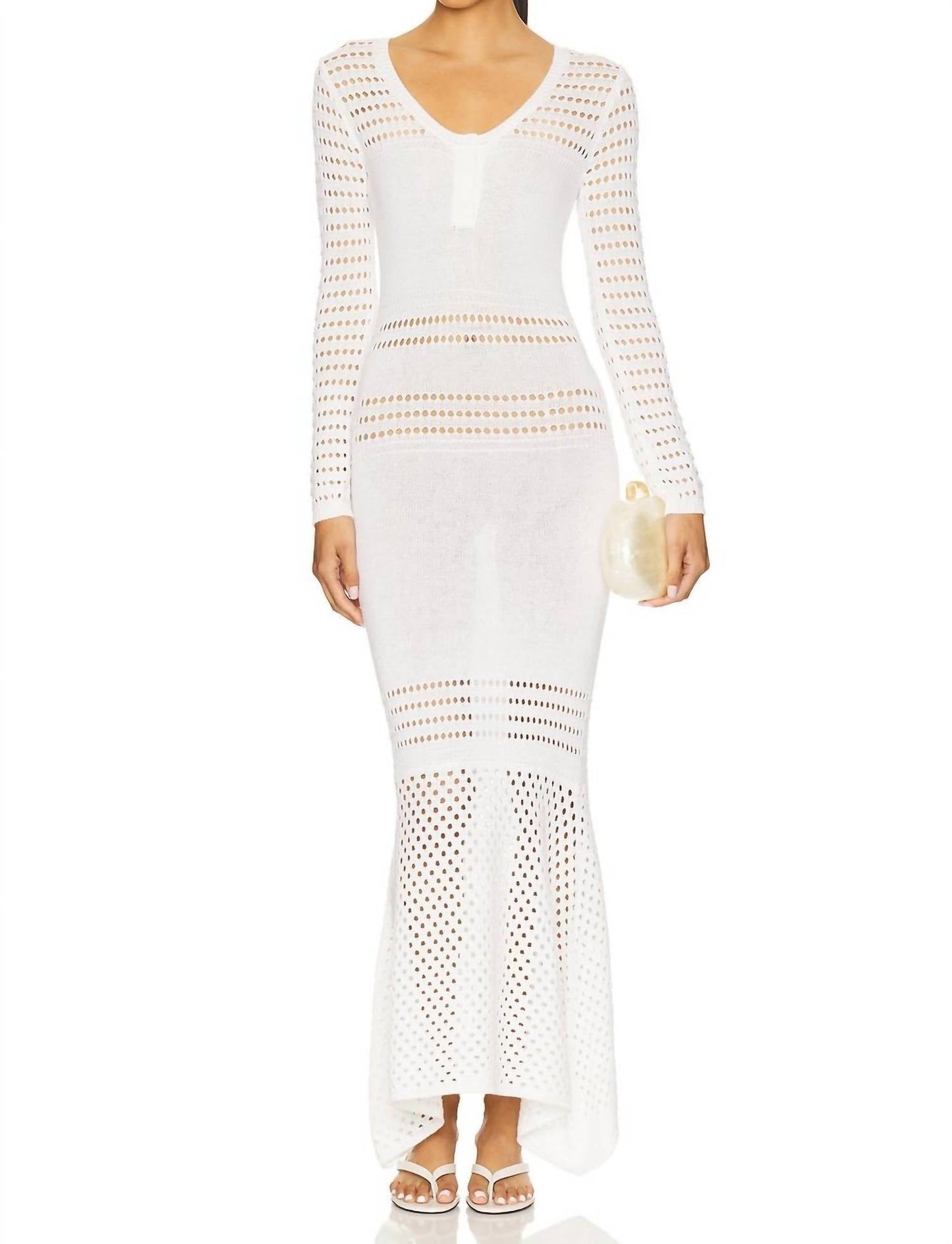 Matthew Bruch - Striped Mesh Handkerchief Midi Dress