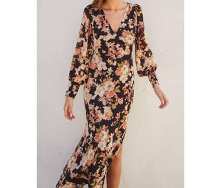 Dress Forum - Midnight Floral Long Sleeve Midi Dress