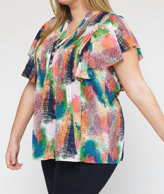 Entro - V-Neck Ruffle Sleeve Top