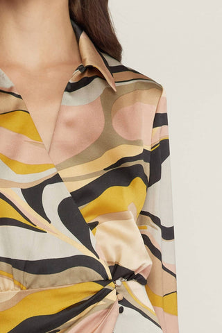 Entro - Swirl Print V-Neck Wrap Style Mini Dress