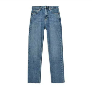 Topshop - High Rise Raw Hem Cropped Straight Leg Denim