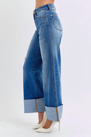 Judy Blue - Cuffed Retro Wide Leg Jeans