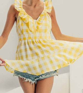 Bibi - Ruffled Neckline Peplum Top