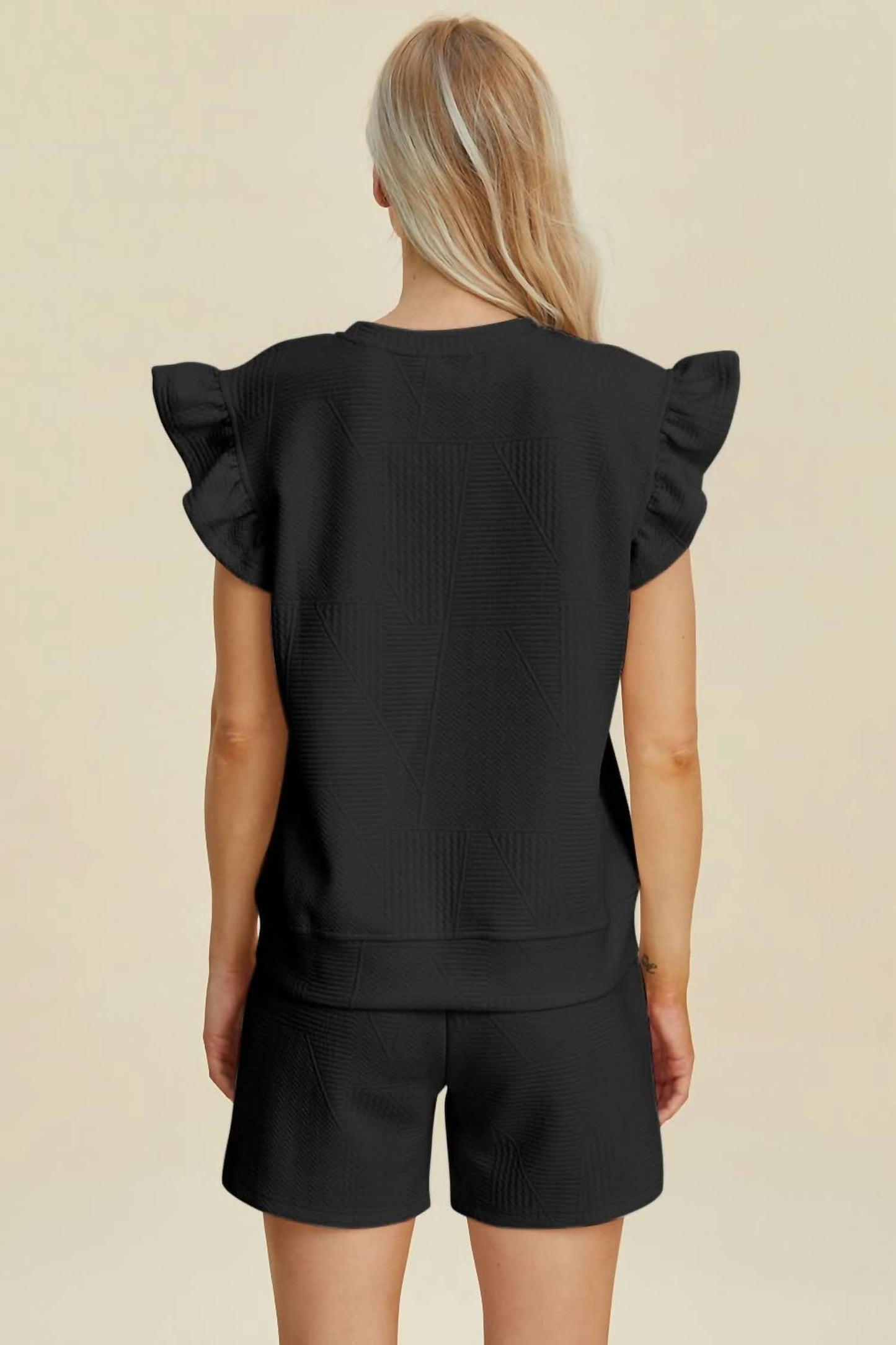 Double Take - Ruffle Sleeve Top And Short Set