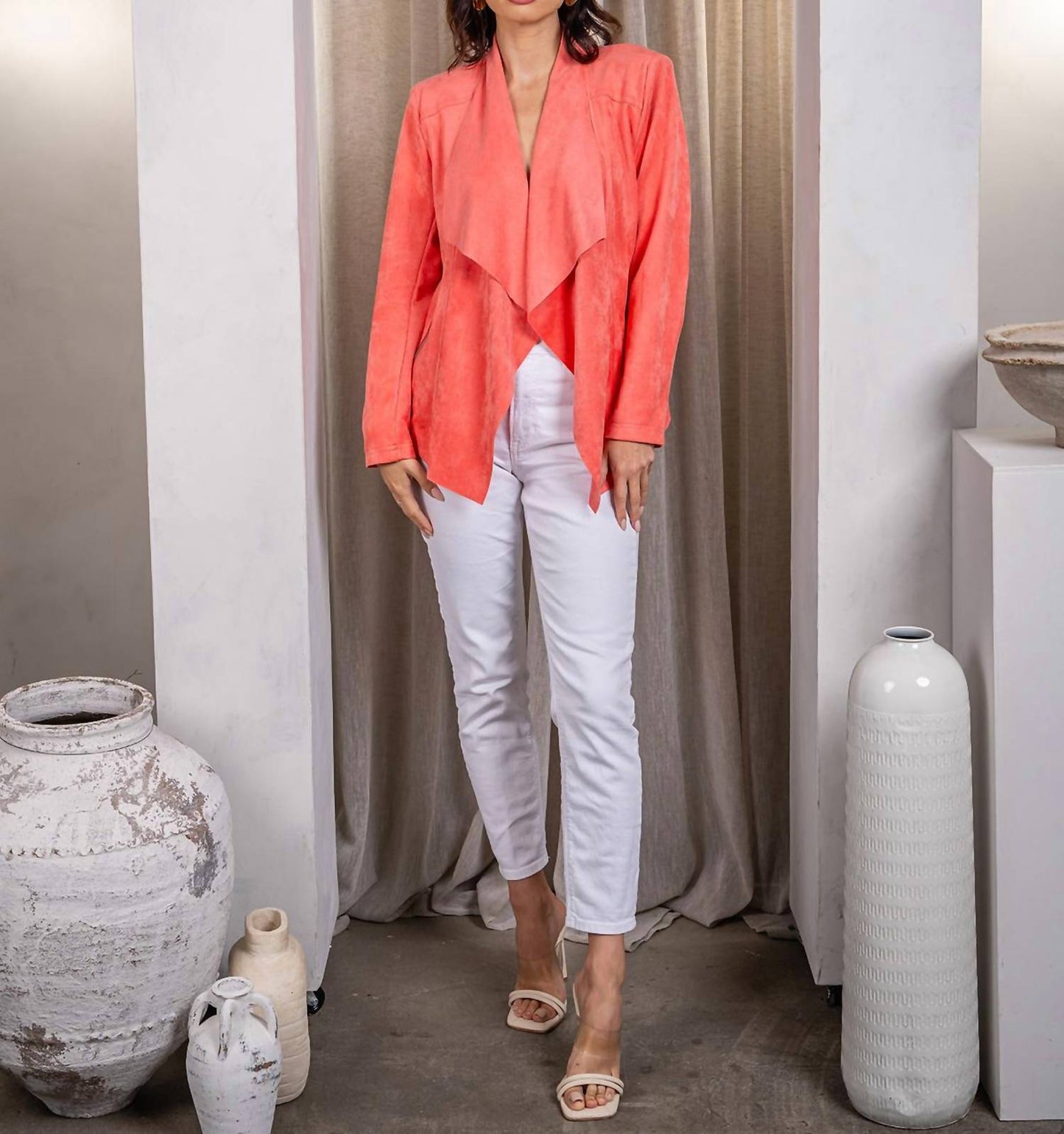 Paparazzi - Faux Suede Drape Front Jacket