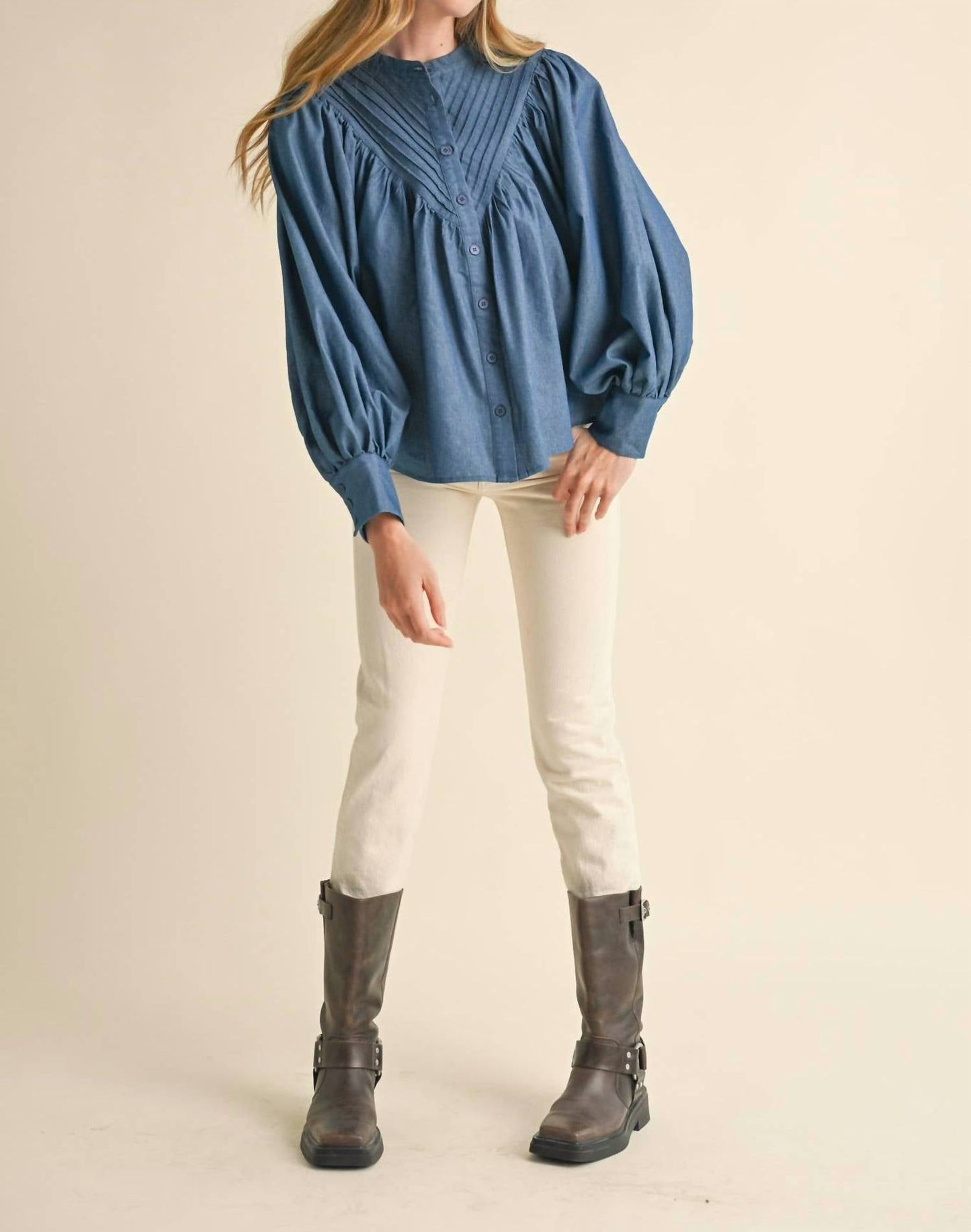 &Merci - Button Down Batwing Sleeve Top