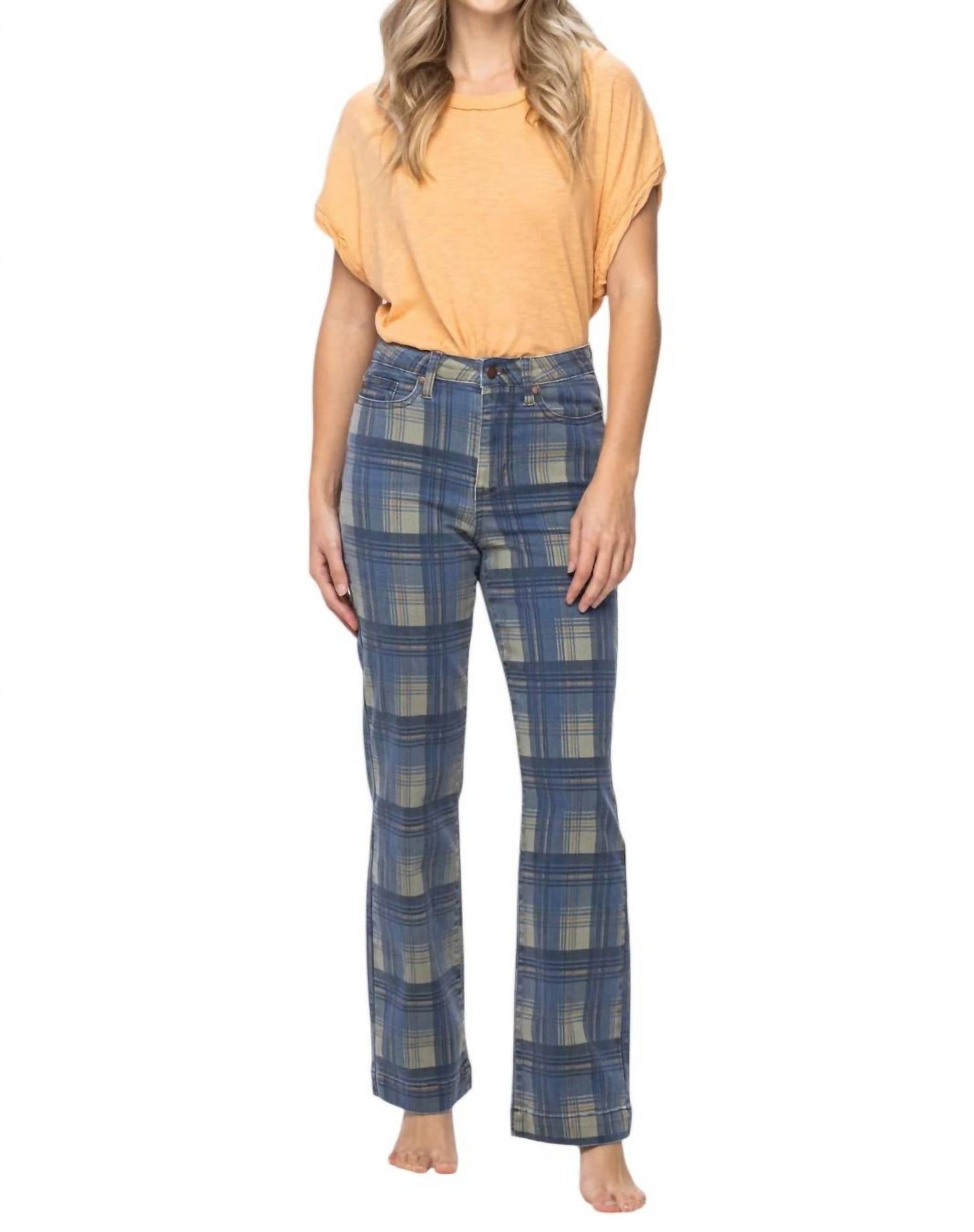 Judy Blue - Vintage Plaid Straight Leg Jeans
