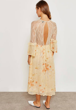 Topshop - Floral Print Lace Rhinestones Ruffle Midi Dress