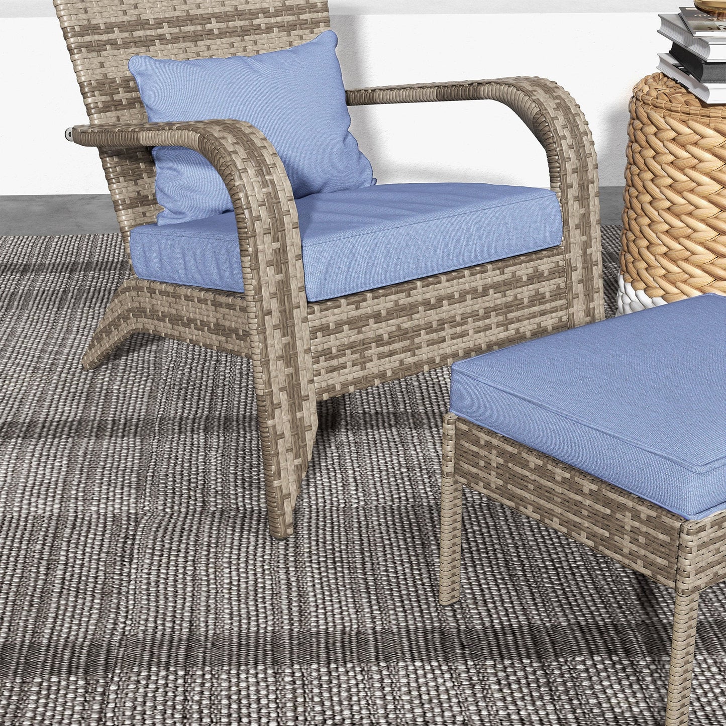 Wicker Adirondack Chair with Ottoman