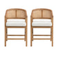 Wooden Frame Counter Stool with Rattan Back - Set of 2