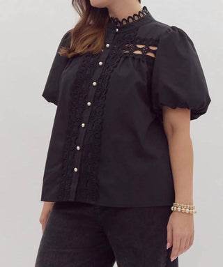 Entro - Eyelet Pearl Button Down Top