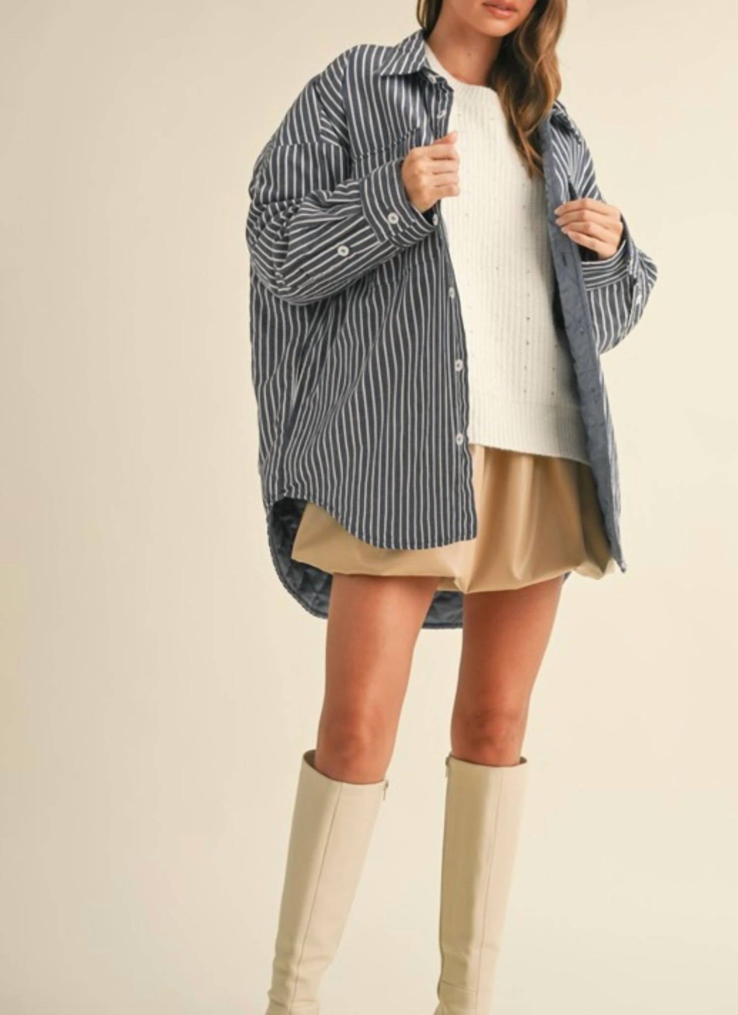 Klesis - Striped Padded Oversized Shacket