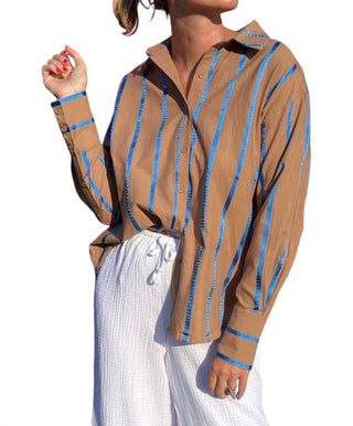 Entro - Espresso Striped Button Up Top