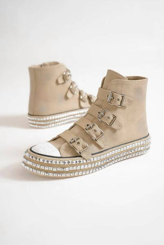 Trendsi - Women's Multi-buckle Straps Studded Sneakers