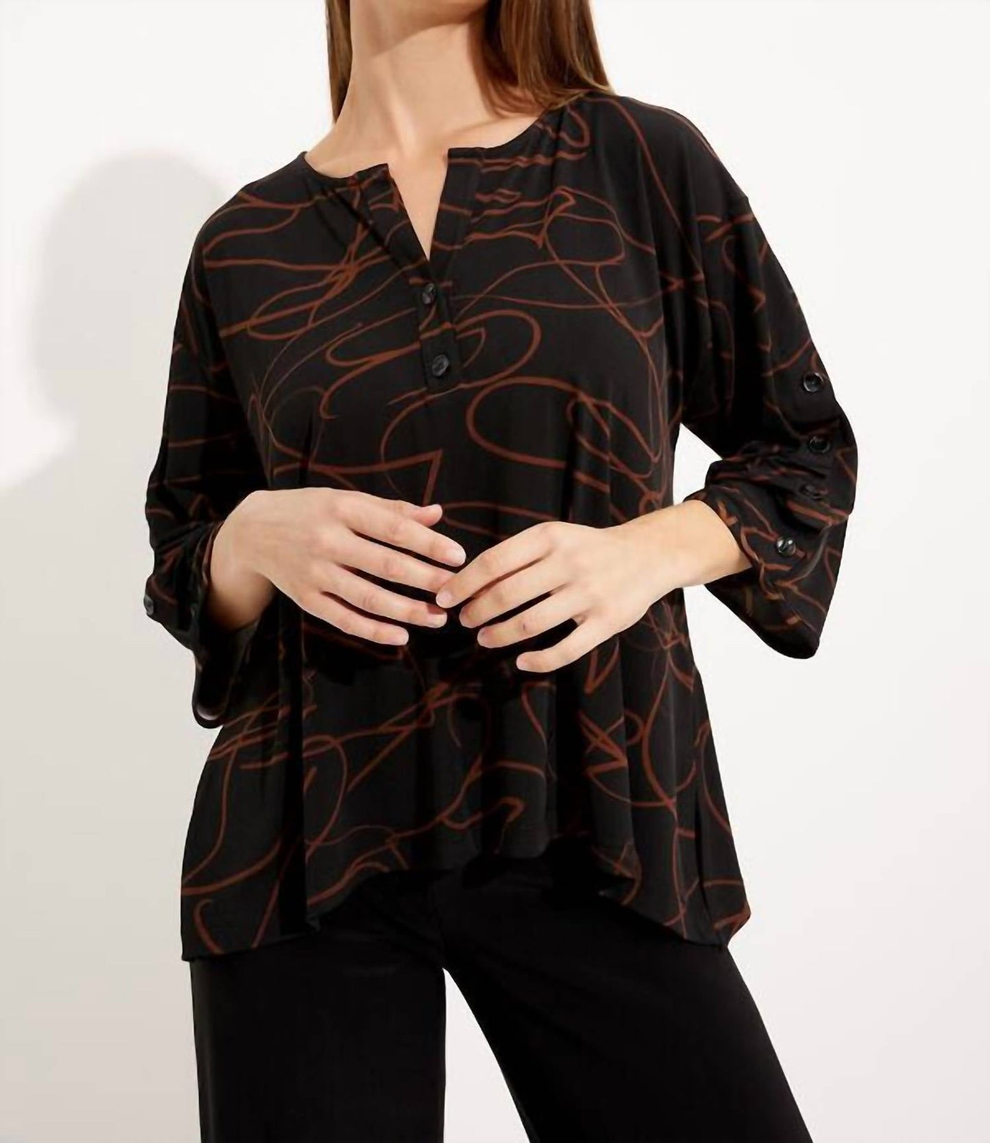 Joseph Ribkoff - Casual V-neck Abstract Top