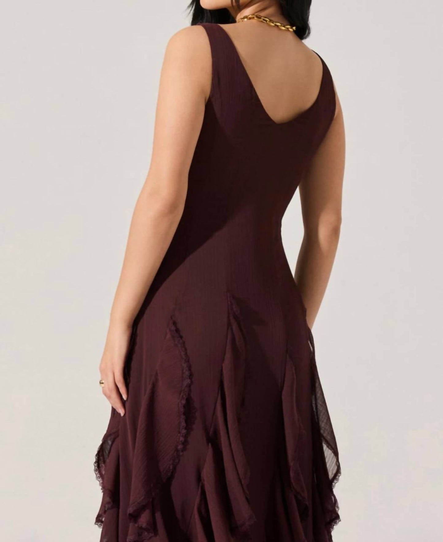 Astr - Philomene V-neck Ruffle Trim Dress
