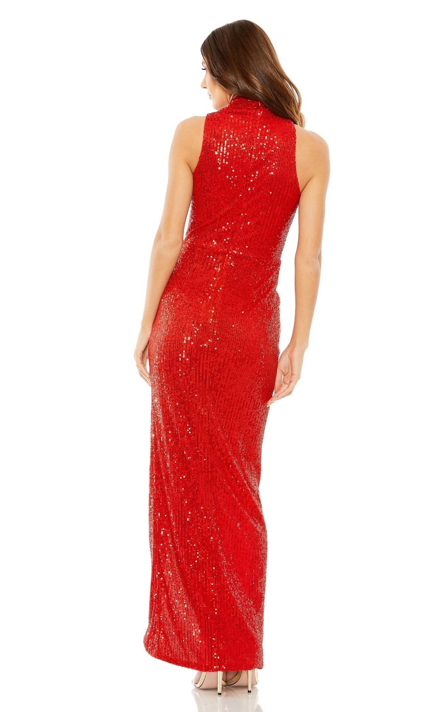 Ieena For Mac Duggal - High Neck Cutout Maxi Sequin Evening Dress