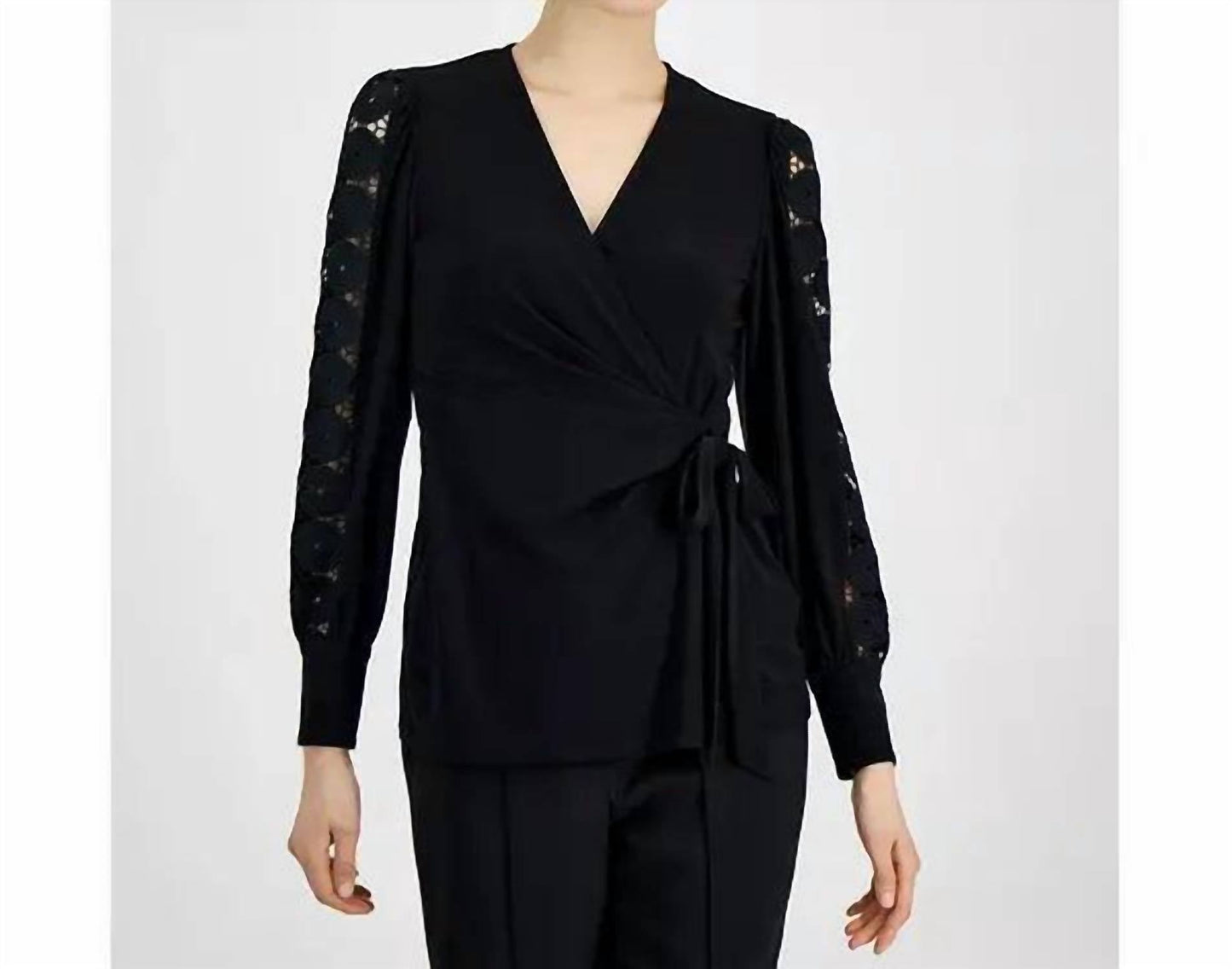 Anne Klein - Faux-wrap Blouson-sleeve Top