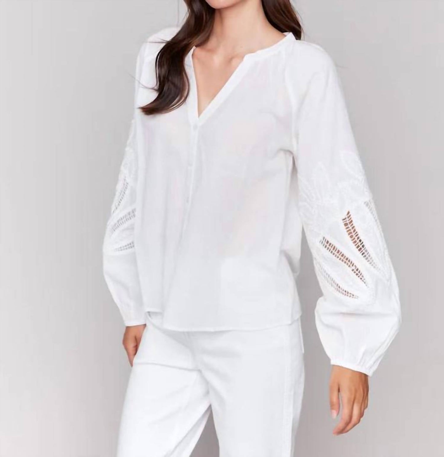 Charlie B - Cotton Button-front Blouse With Embroidery