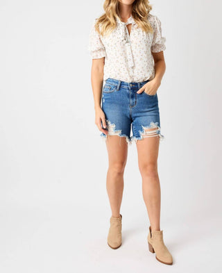 Judy Blue - Midrise Destroyed Frayed Hem Shorts