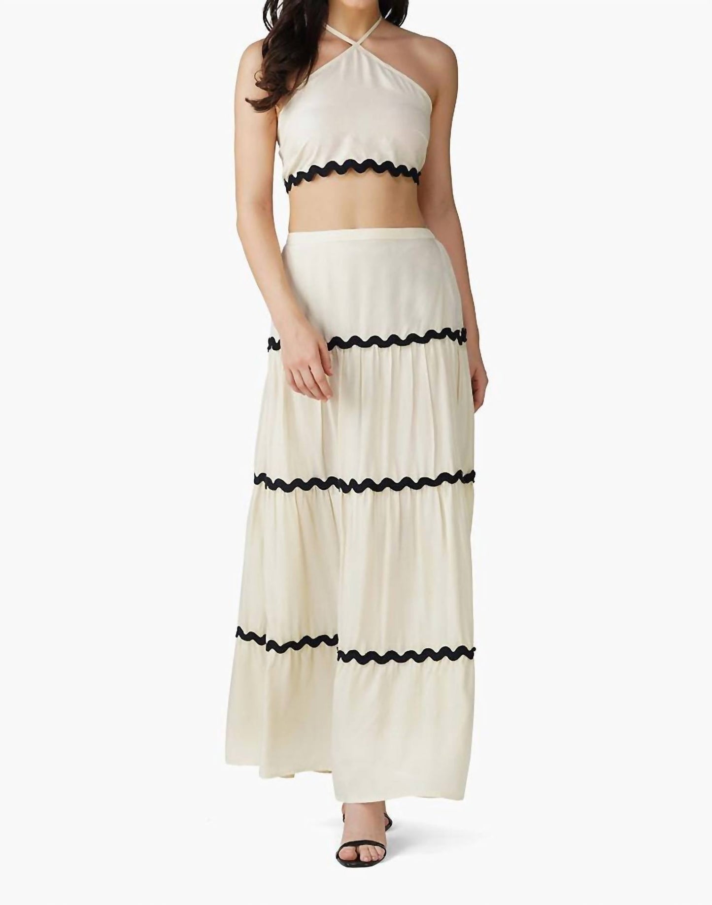 America & Beyond - Ric-rac Halter Top & Tiered Skirt Set