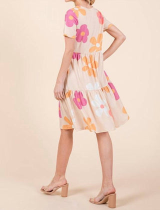 Trendsi - Bombom Floral Round Neck Short Sleeve Tiered Dress