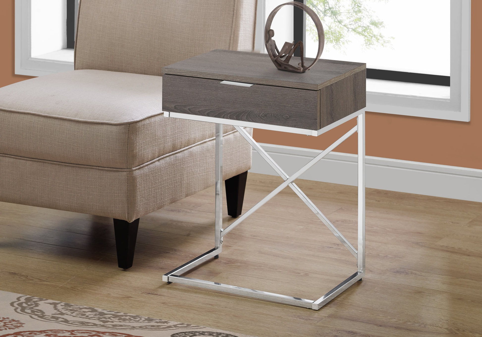 Accent Side Table with Storage Drawer in Taupe