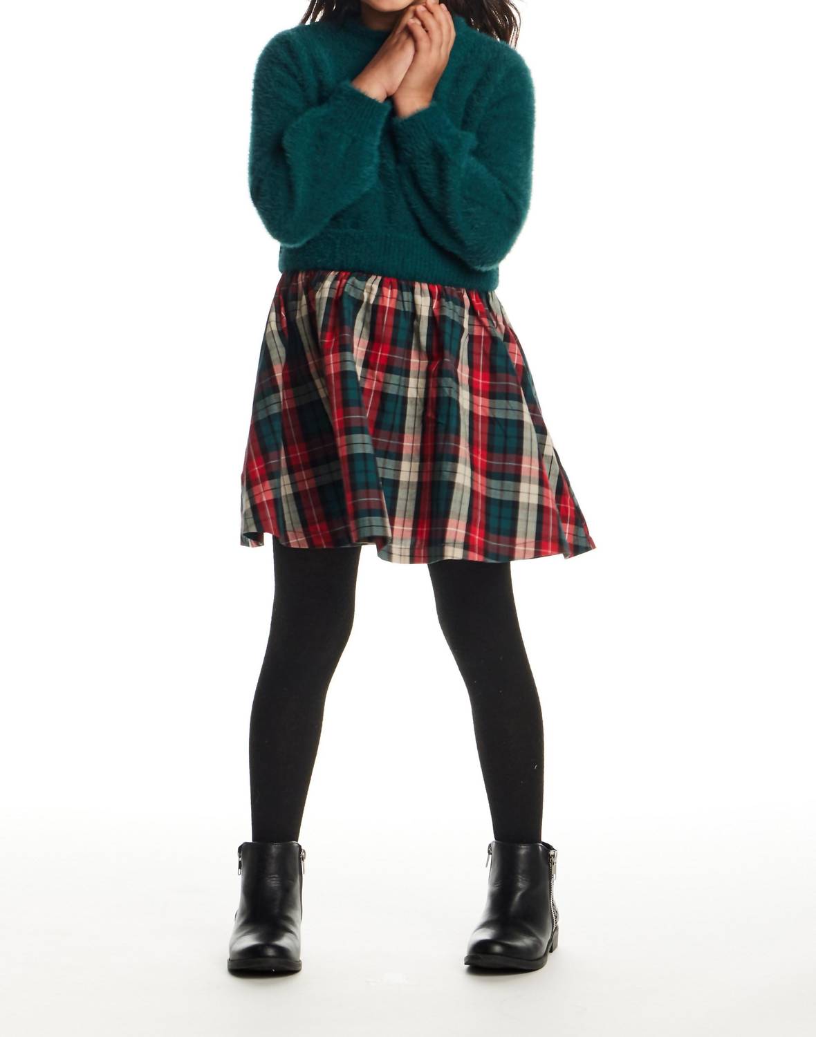 Andy & Evan - Girls Chenille Plaid Flannel Twofer Dress