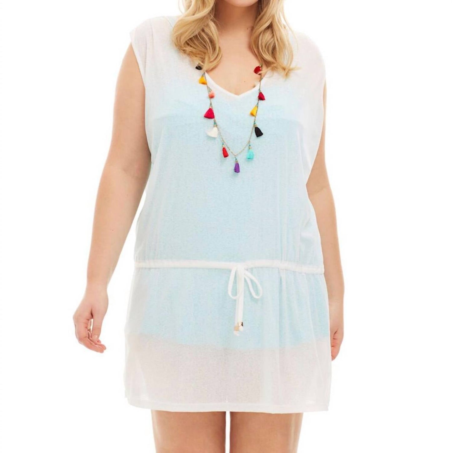 Always For Me - Plus Size Drawstring Tank Cover Up Dress