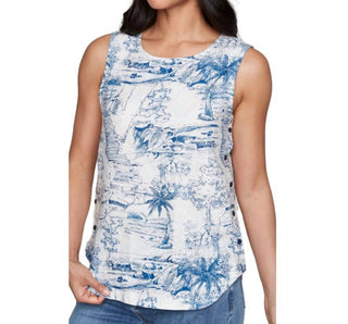 Carre Noir - Woven Tank with Palm Tree & Fruit Print