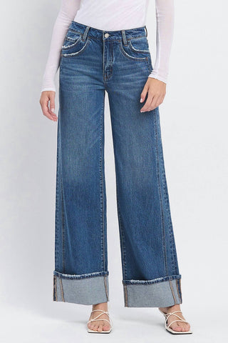 Vervet By Flying Monkey - High Rise Cuffed Panel Baggy Wide Jeans