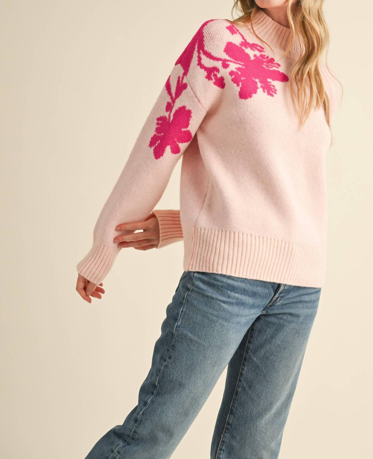 &Merci - Mock Neck Floral Sweater