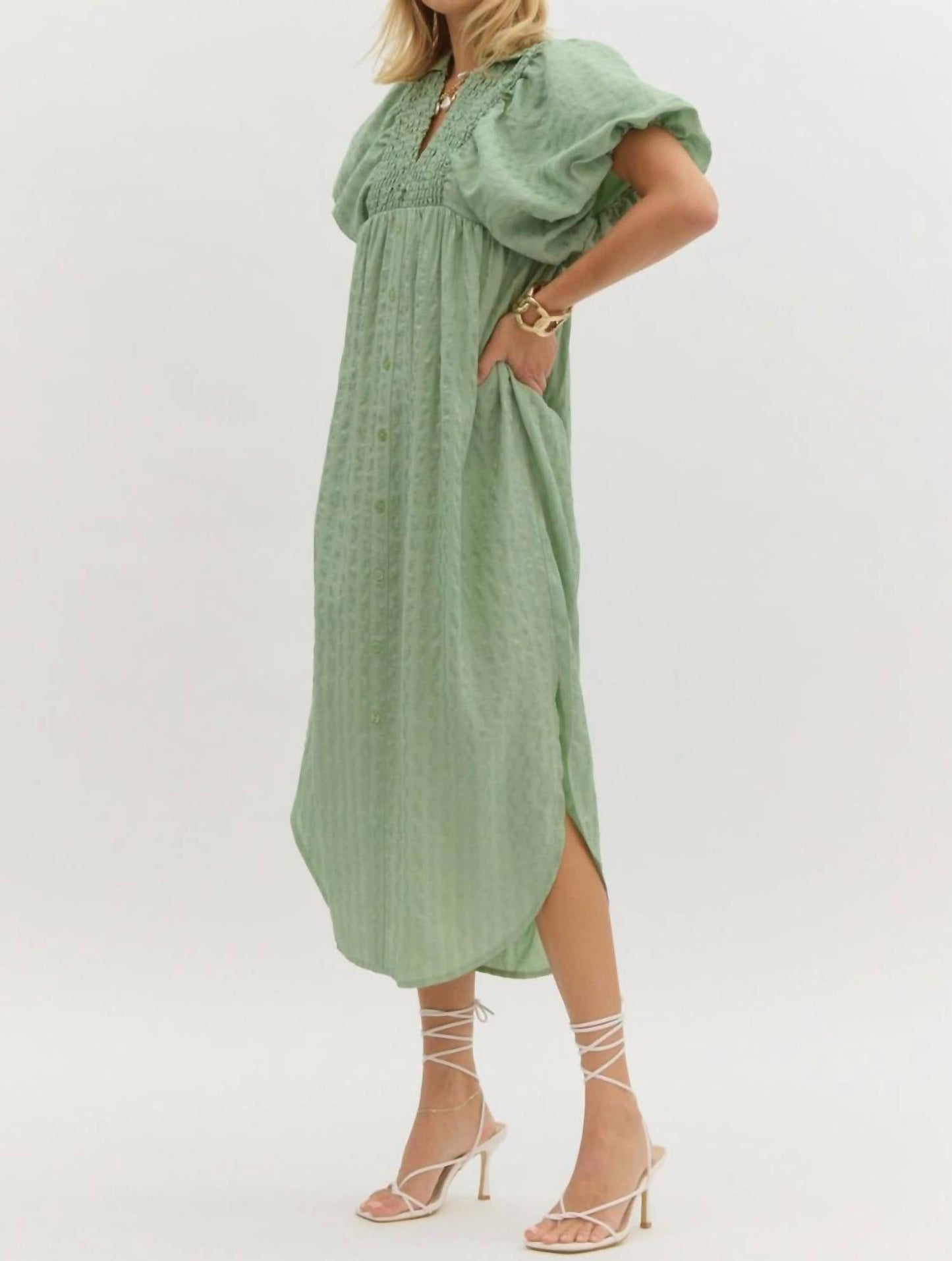 Entro - Textured Short Sleeve Midi Dress