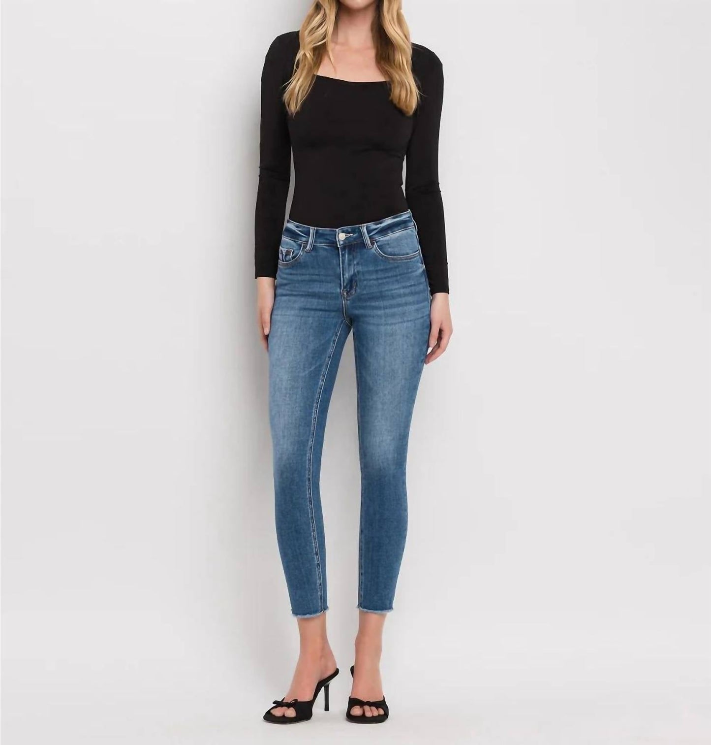 Vervet By Flying Monkey - Amber Mid Rise Raw Hem Crop Skinny Jeans