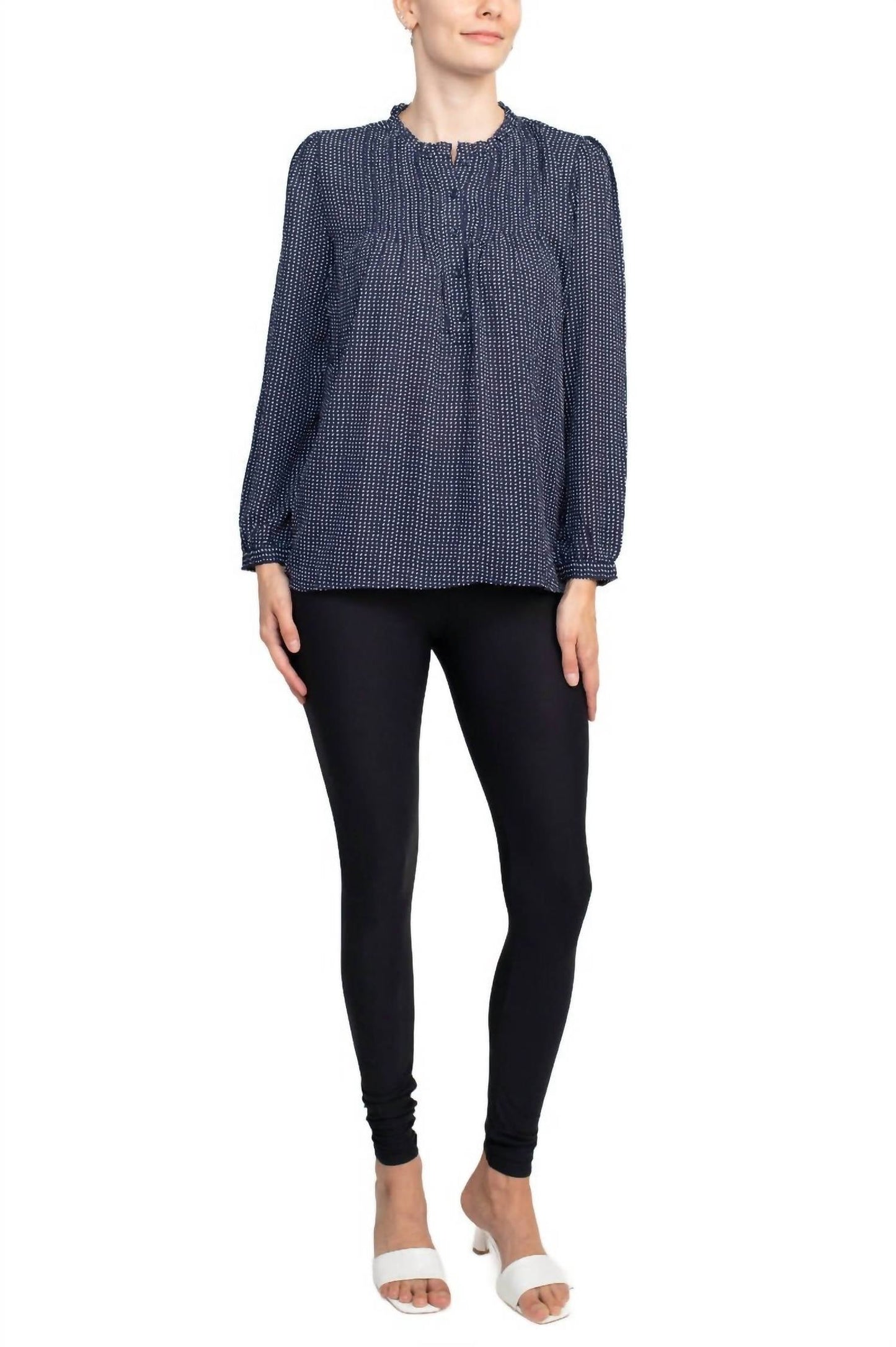 Adrianna Papell - Crewneck Long Sleeves Button Detail Woven Top