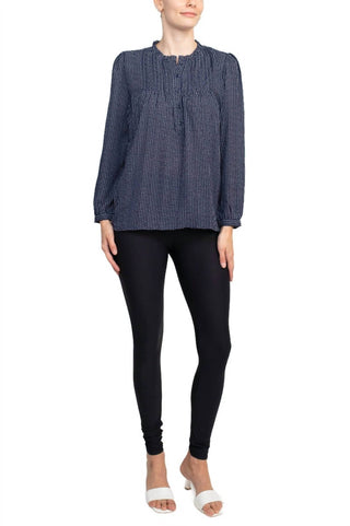 Adrianna Papell - Crewneck Long Sleeves Button Detail Woven Top