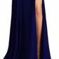 Fiesta Fashion - Satin Open Back High Slit Leg Evening Gown Maxi Dress