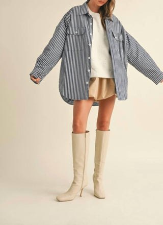 Klesis - Striped Padded Oversized Shacket