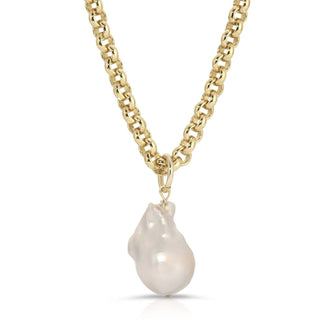 Eklexic - Women's Micro Royal Chain With Xl Baroque Pearl Pendant Necklace