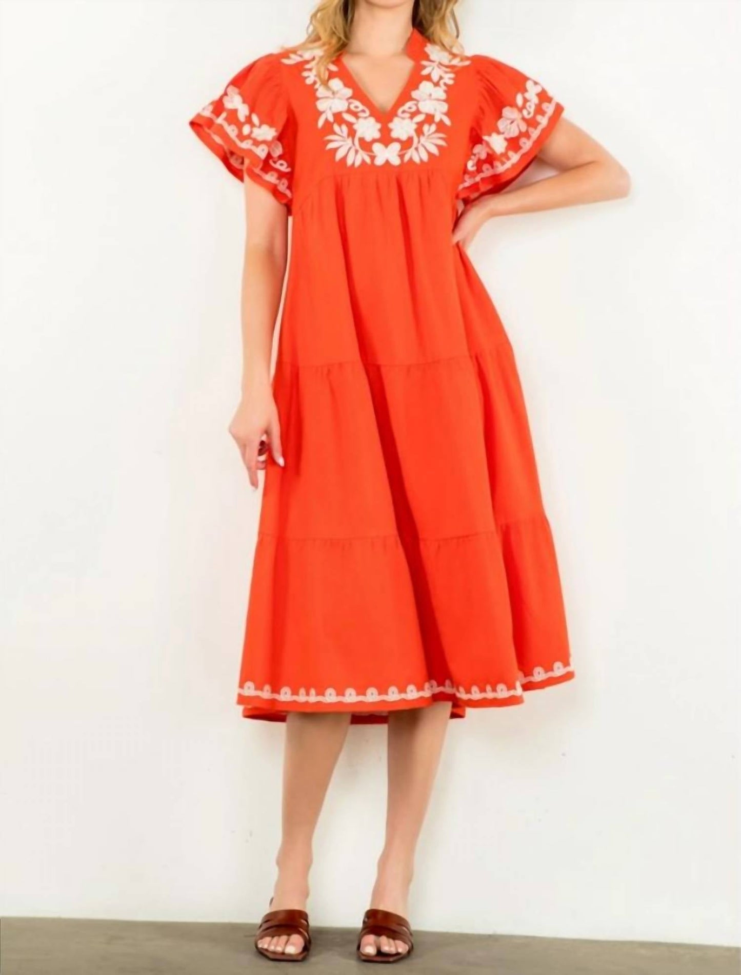Thml - Flutter Sleeve Embroidered Dress