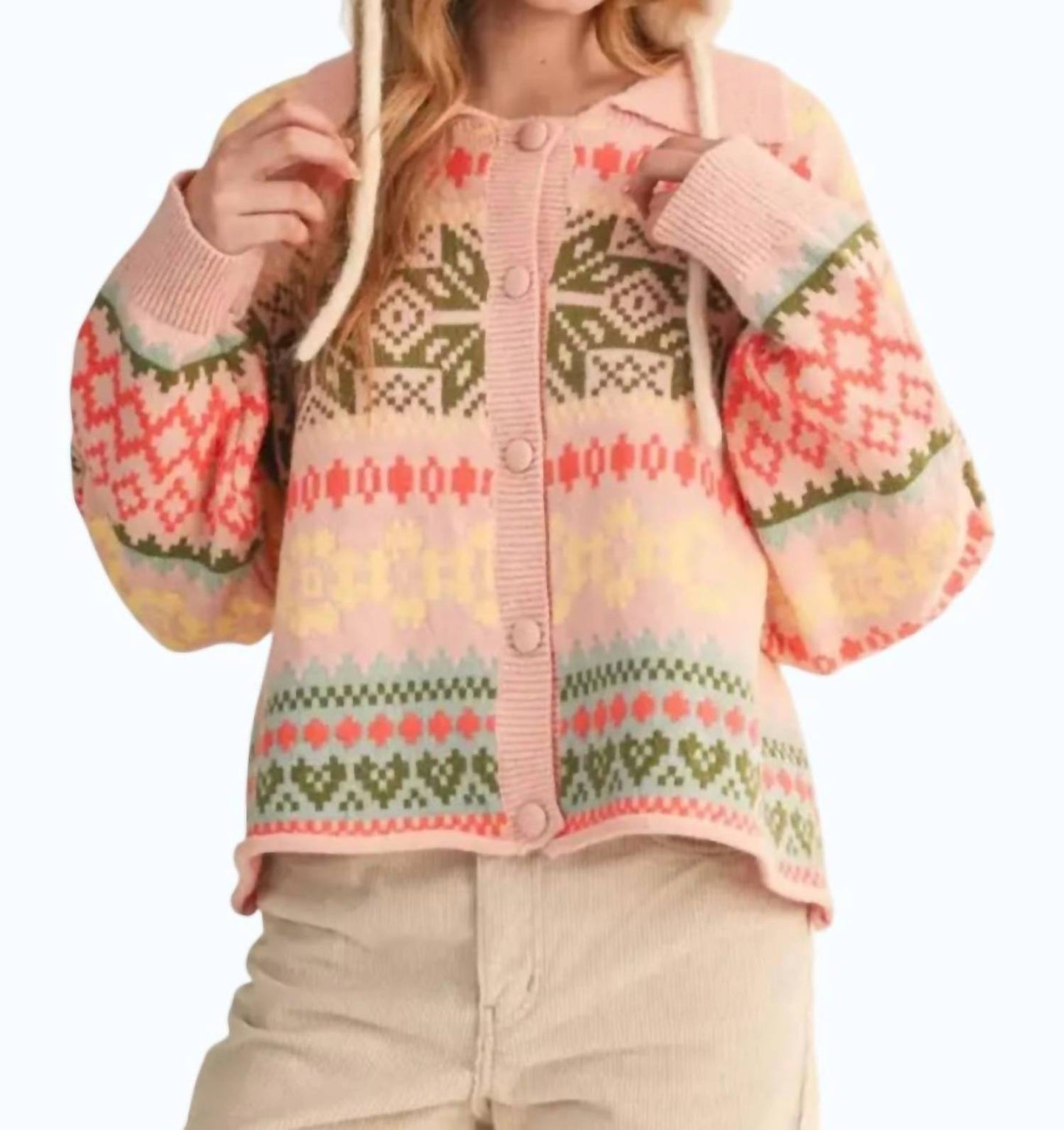 &Merci - Ribbed Collared Neckline Cardigan