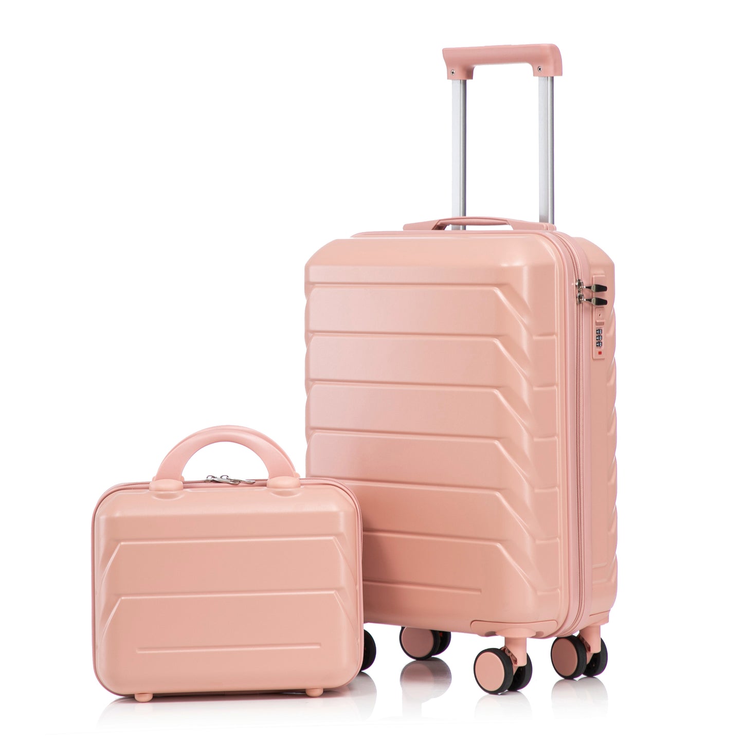 2 Pc Set- Spinner Wheel Luggage, with Combination Lock and Cosmetic Case (Pink)