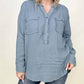 Zenana - Gauze Split Neck Button Front Top