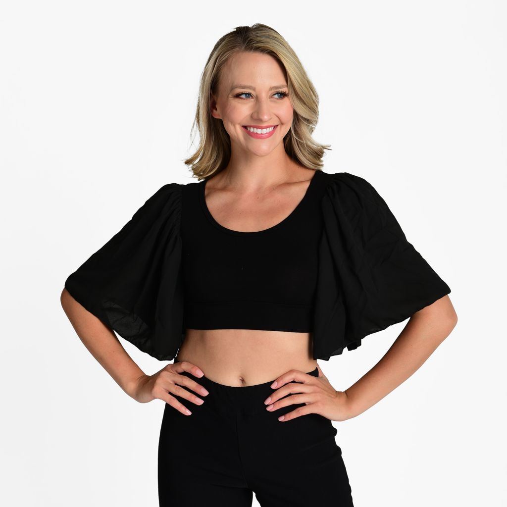 Halftee Knit & Woven Waterfall Sleeve Layering Top