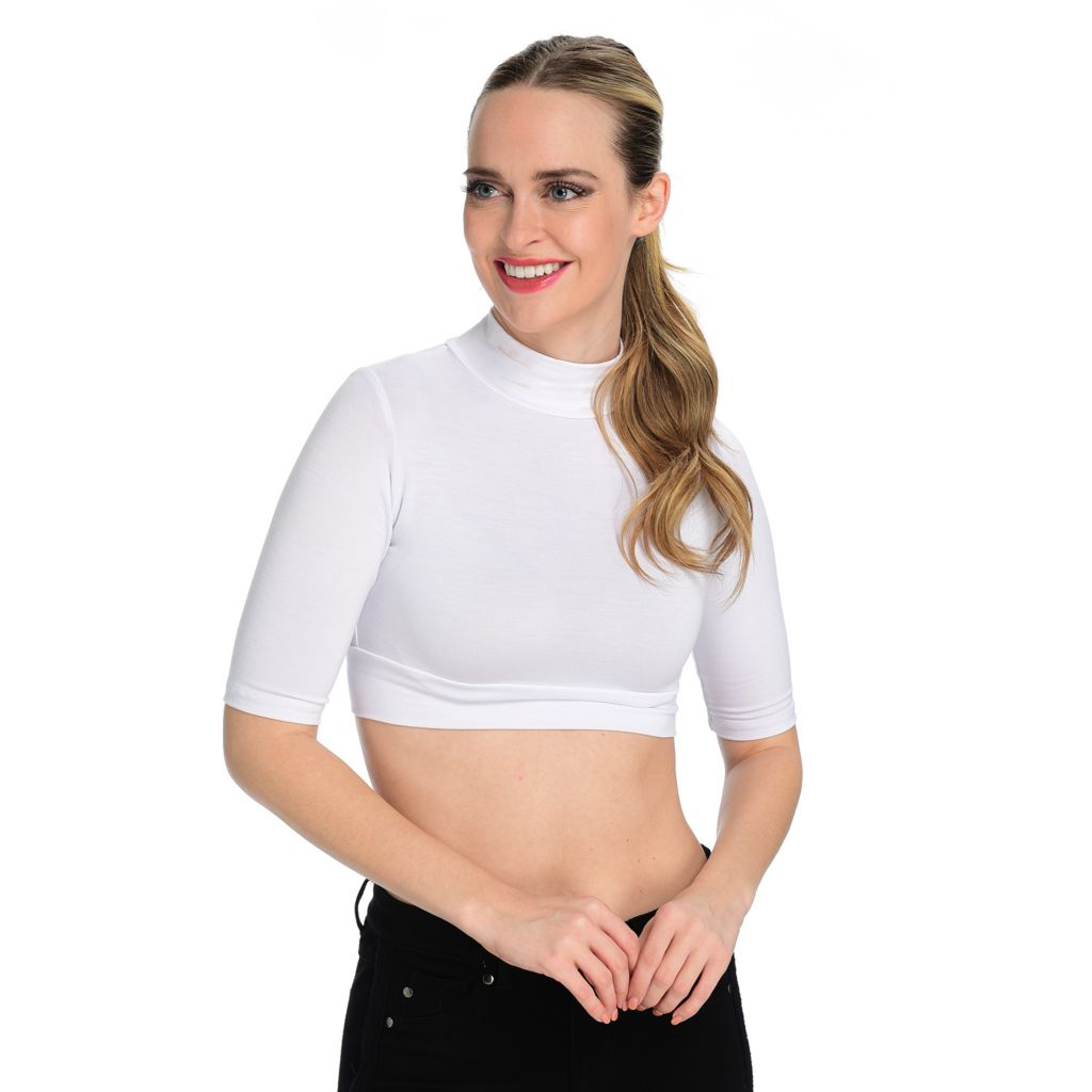 Halftee Knit Elbow Sleeve Mock Neck Layering Top
