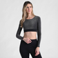 Halftee Metallic Mesh Long Sleeve Scoop Neck Top