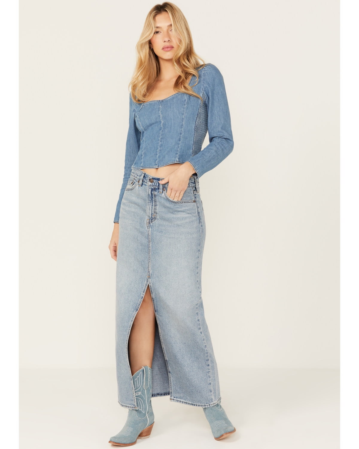 Levi s Women s Premium Ankle Column Denim Skirt Light Wash Blue